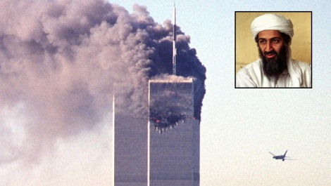 A typical inset image of Bin Laden, as if to strengthen an association in the viewers' minds with the 9-11 attacks.[8]