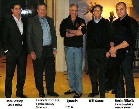 Jess Staley, Jess Staley, Larry_Summers, Jeffrey Epstein, Bill_Gates and Boris Nikolic in 2011
