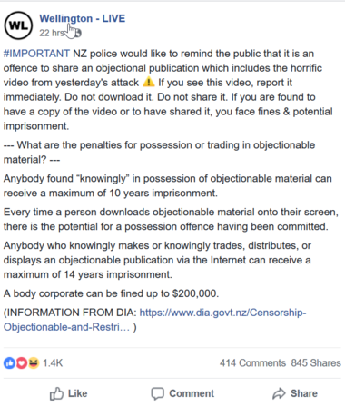 The New Zealand Police attempted to suppress sharing of videos of the event